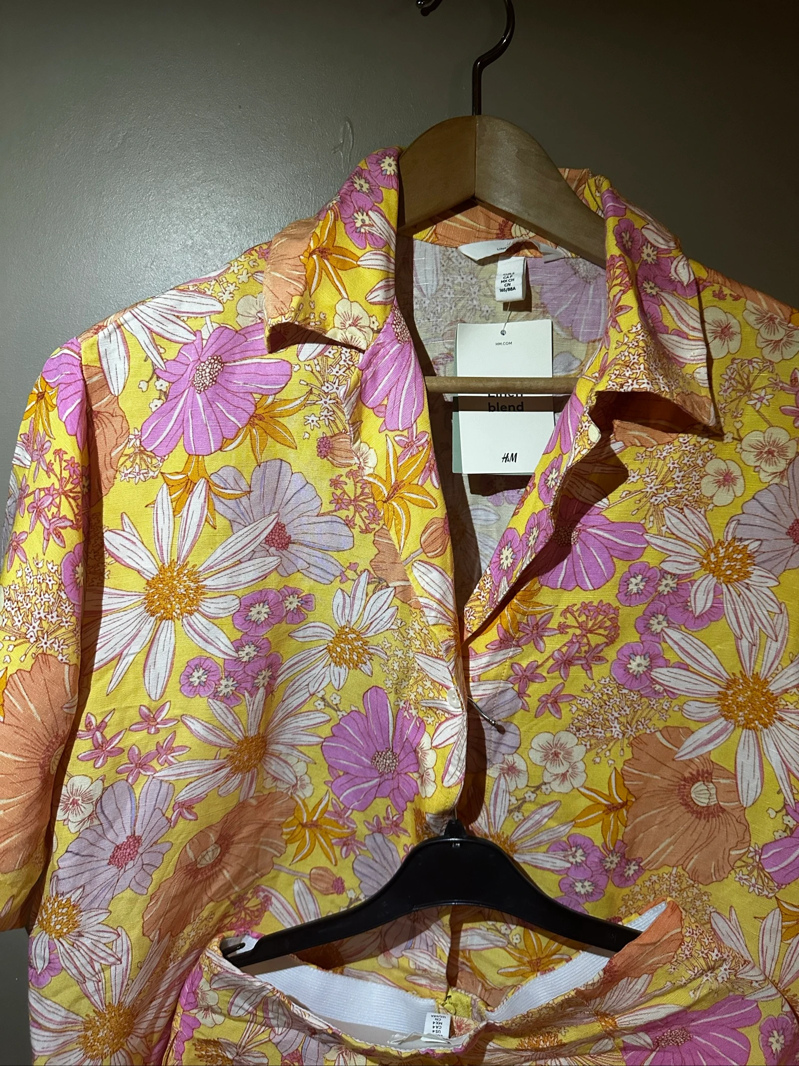 H&M Linnen Bloemen Geel/Roze (Overhemd + Short) Maat S-nieuw met etiket – photo 4